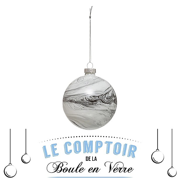 BOULE DE NOEL VERRE 80MM MARBRE
