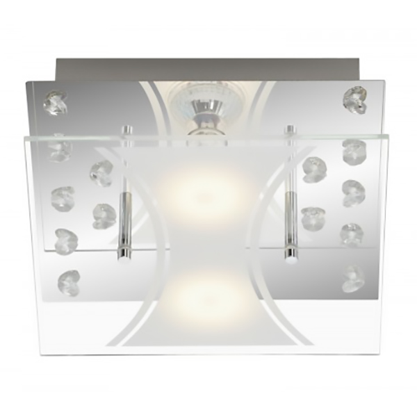 PLAFONNIER LED METAL VERRE CHROME INCL 2 X LED GU10 5W400LM 3 000K