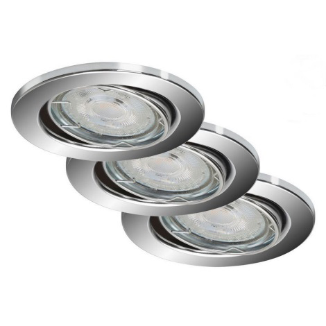 SPOTS ENCASTRABLES LED SET DE3 METAL CHROME INCL 3 XLED GU10 55W 460LM 3 000K