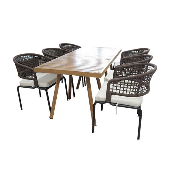 ENSEMBLE TABLE EFFET BOIS + 6 CHAISES