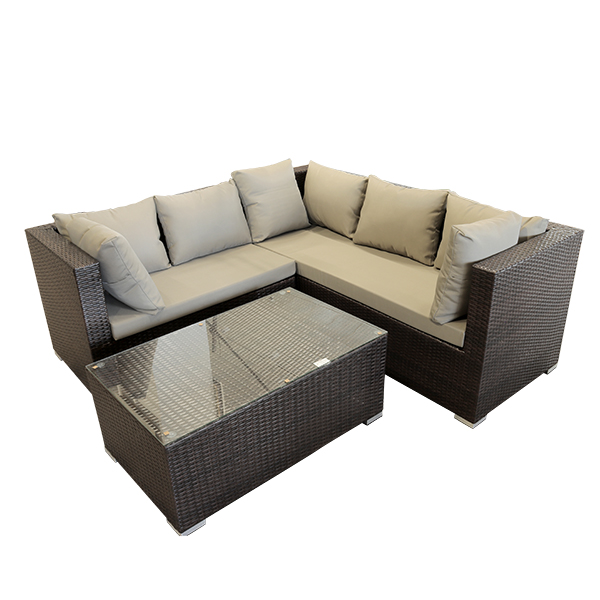 SOFA EN L + TABLE BASSE VITREE