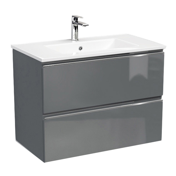 Meuble salle de bain thais 80 avec lavabo gris brillant bord courbe