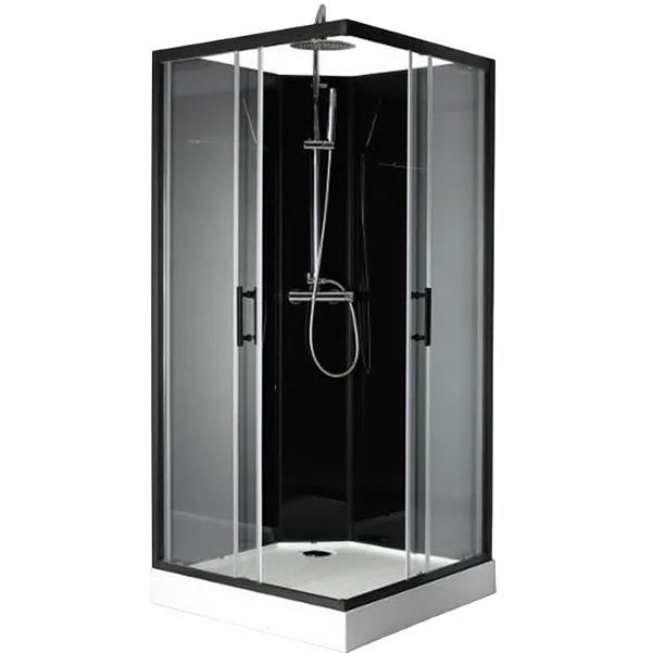 CABINE DE DOUCHE SIMPLE CARRE NOIR 90x90x200 CM SANS RECEVEUR