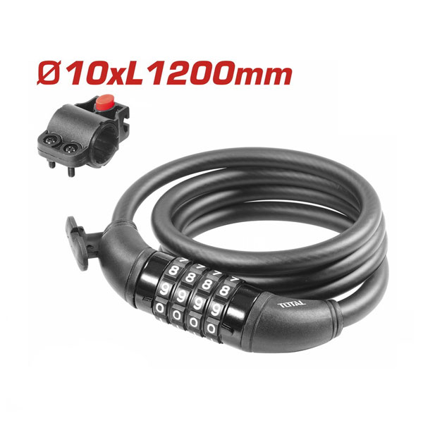 CABLE ANTIVOL VELO A COMBINAISON 4 CHIFFRES 10X1200MM