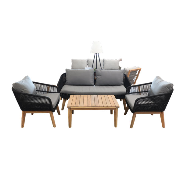 Sofa set de 4pcs cadre en acier tissage en corde terracote et cadre en bois avec coussin epaisseur 7cm