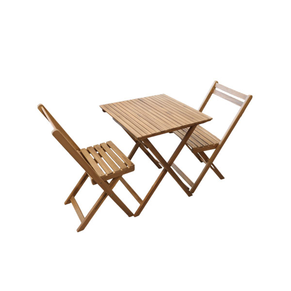 Set 3 pcs en acaia finition huile couleur teck en acier galvanise table 60x60x75 cm et 2 chaise 42x42x77 cm