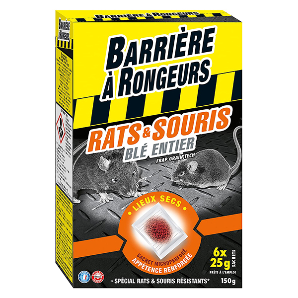 Anti rats et souris appât sur céréales 150g - BAR (12/crtn)