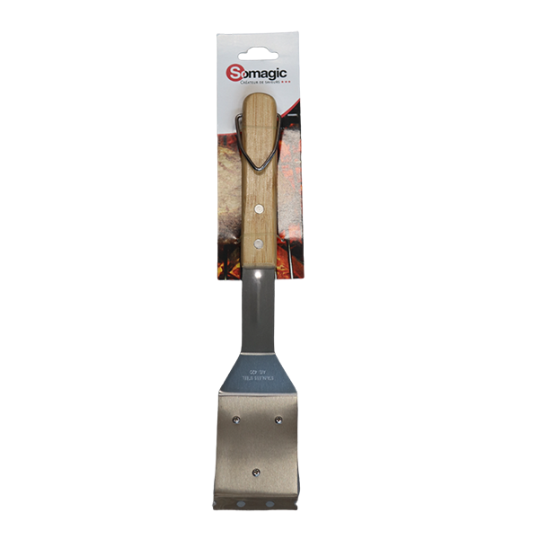 BROSSE EN ACIER INOXYDABLE 2 FONCTIONS 31 CM AVEC MANCHE EN BAMBOU