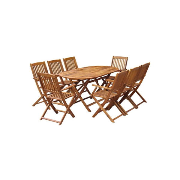 ENSEMBLE TABLE A MANGER EXTERIEUR 9 PIECES TABLES ACACIA 225X111 ET 8 FAUTEUILS ACACIA AVEC DOSSIERS RABATTABLES