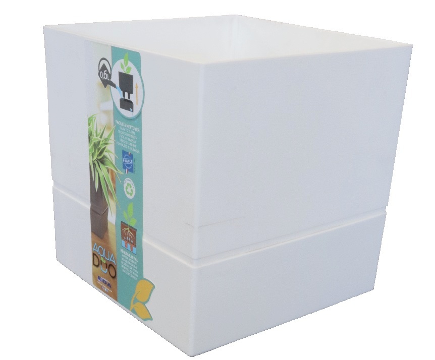 POT CARRE 20 CM AQUADUO BLANC IVOIRE
