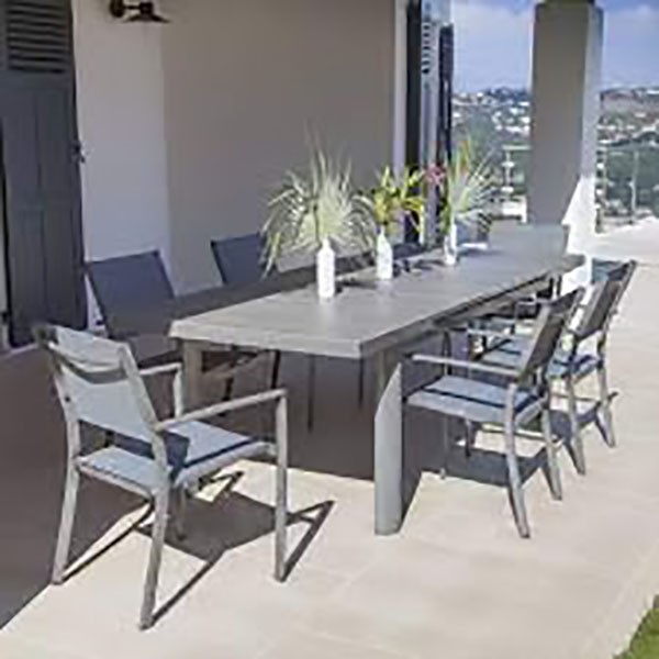 TABLE ROMARIN 180-240X100 PLATEAU CERAMIQUE BETON POLI