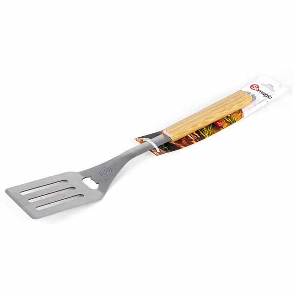 SPATULE EN ACIER INOXYDABLE 44 CM AVEC MANCHE EN BAMBOU