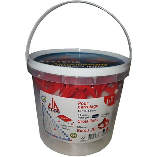 KIT 1.8MM SEAU DE 150 CROISILLONS GRIS/ROUGE ET 50ECROUS