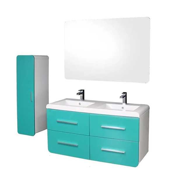 MEUBLE DOUBLE VASQUES SUSPENDU GINO LAGON AVEC MIROIR &amp; 4 TIROIRS