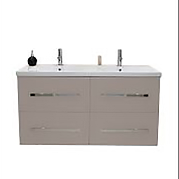 MEUBLE DOUBLE VASQUES SUSPENDU NUEVO 120 LAQUE TAUPE AVEC 4 TIROIRS