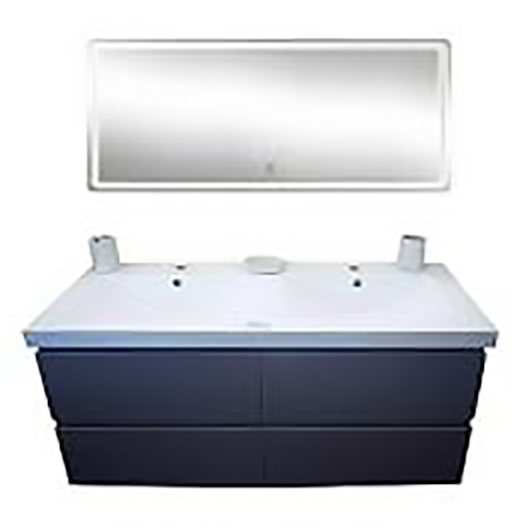 MEUBLES DOUBLE VASQUES SUSPENDU GRIS MDF AVEC MIROIR LED 1200X600MM