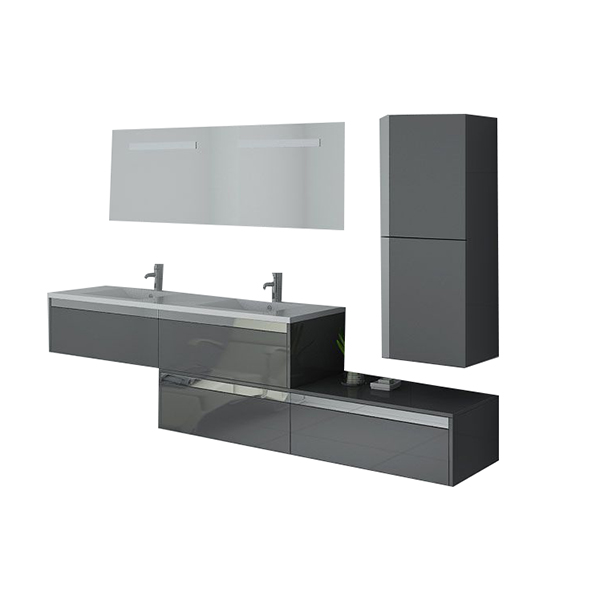 MEUBLE SALLE DE BAIN DOUBLE VASQUE TAUPE + CAISSON GRIS ET MIROIR LED 1200X470X180MM  #501-4-3