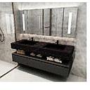 MEUBLE SALLE DE BAIN DOUBLE VASQUE NOIR + CAISSON GRIS ET MIROIR LED 1200X470X180MM