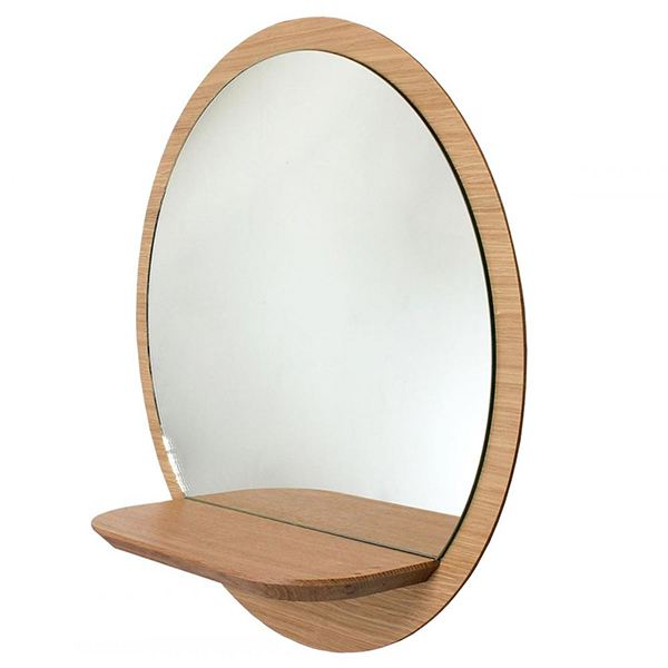 MIROIR ROND SIMPLE CONTOUR BOIS AVEC TABLETTE 800X800MM