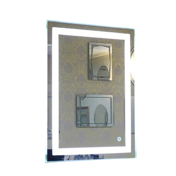 MIROIR LED TACTILE CONTOUR NOIR AVEC ANTIBUEE ET MONTRE 800X600MM
