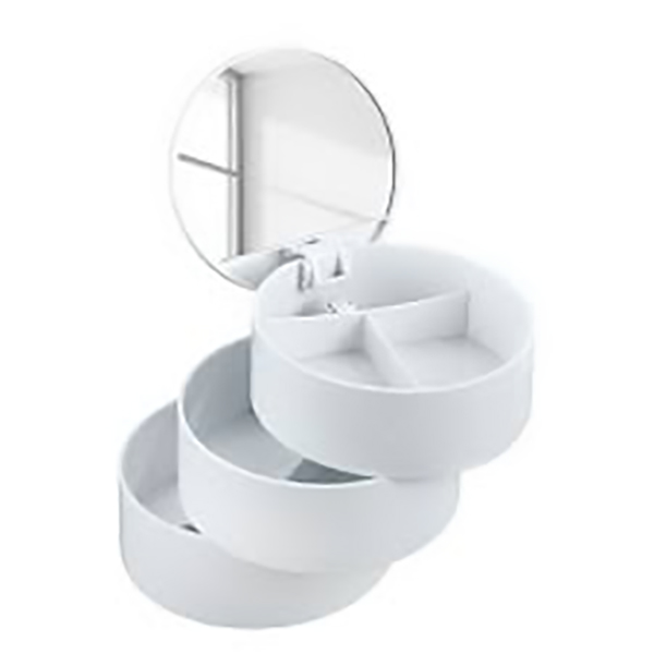 TOUR COSMETIQUE 3 COMPARTIMENTS AVEC MIROIR BLANC