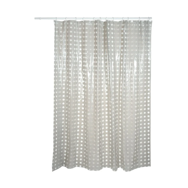 RIDEAU DE DOUCHE PVC 180X200 TAUPE/RONDS