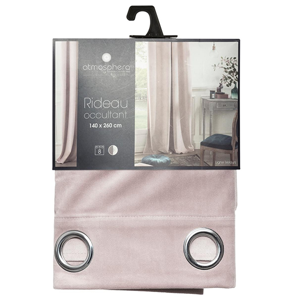 RIDEAU OCCULTANT VELOURS ROSE 140X260