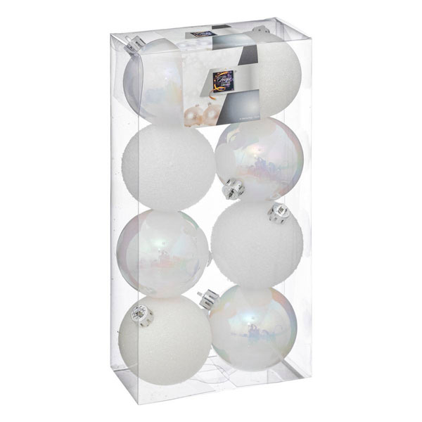BOULE DE NOEL 70MM X8 BLANC