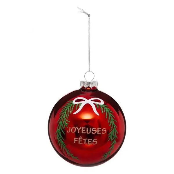 BOULE DE NOEL VERRE 90MM IMPRIMEE FLOCON