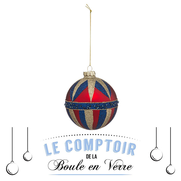 BOULE DE NOEL VERRE 90MM PAILLE CHAPITEAU
