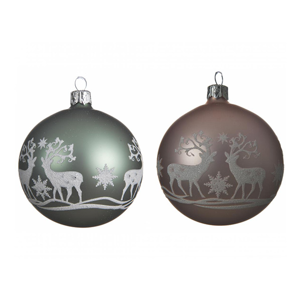 BOULE DE NOEL VERRE 100MM RENNE 2ASS