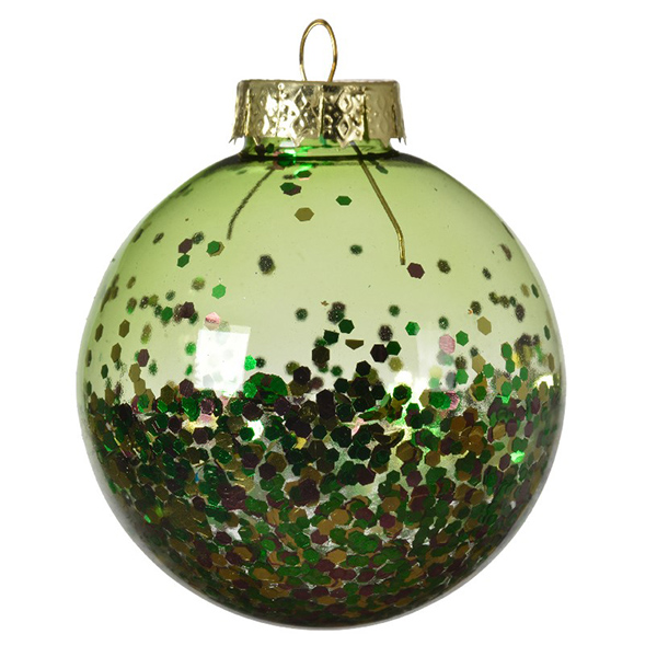 BOULE DE NOEL VERRE 80MM VERT PAILLETTE