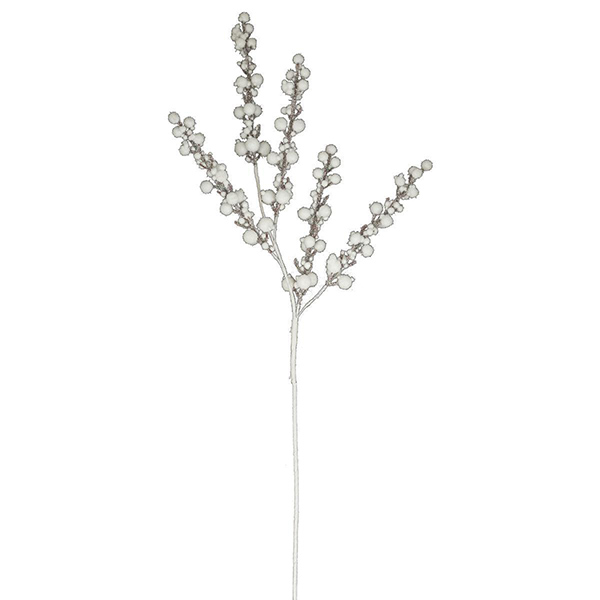 BRANCHE PLF BOULES GIVRE H52CM BLANC