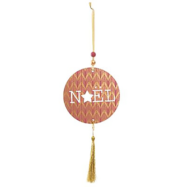 SUJET DE NOEL BOIS ROND AJOURE POMPON