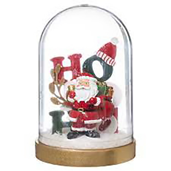 OBJET BOIS SOUS CLOCHE HOHOHO 14CM