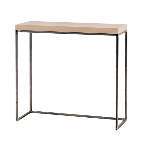 CONSOLE EN BOIS PLATEAU TOP IMITATION MARBRE PIED EN METAL 240X40X90CM