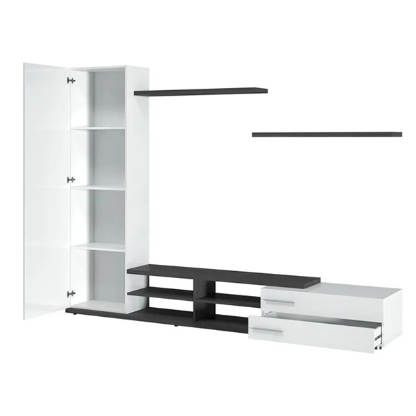 MEUBLE TV ADHARA BLANC BRILLANT ET GRIS FONCE
