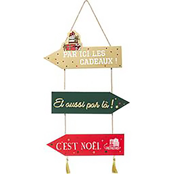 PANCARTE BOIS ROUGE VERT OR 50CM