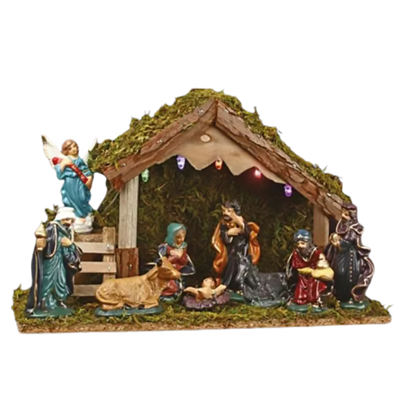 CRECHE DE NOEL LED 9 SANTONS 8 LED H19CM