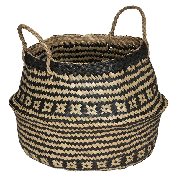 PANIER SEAGRASS PLI FRISE NOIR D.37XH.32 CM
