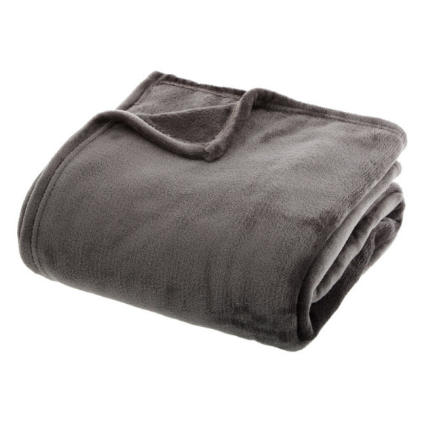 PLAID FLANELLE UNI GRIS FONCE 130X180