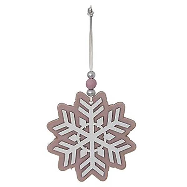 SUJET DE NOEL BOIS FLOCON VELOURS 9CM