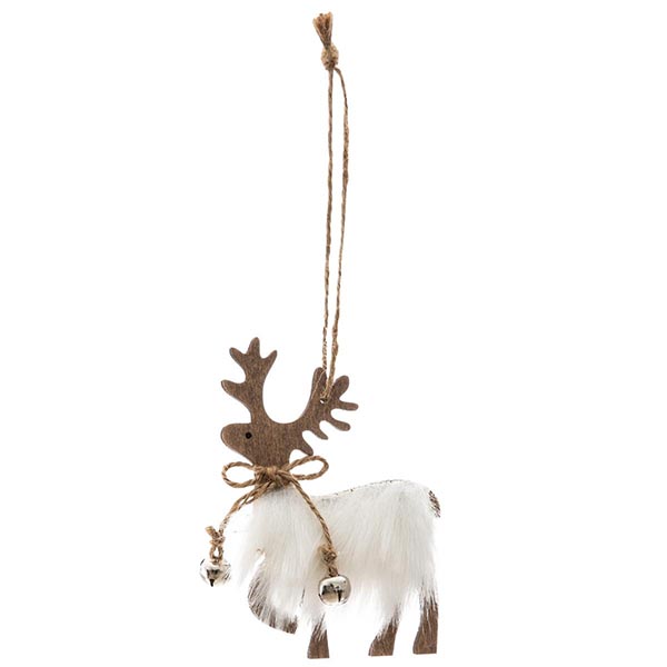 SUJET DE NOEL BOIS RENNE FOURR 10CM