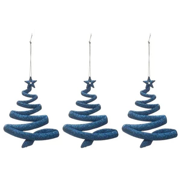 SUJET DE NOEL SAPIN BLEU PAILLETTE X3