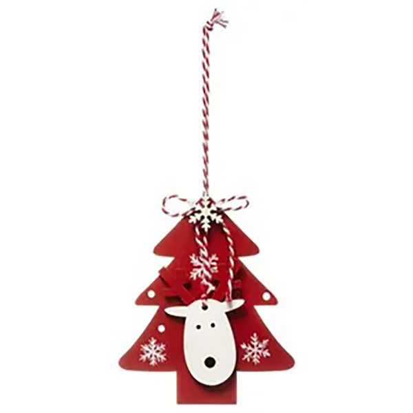 SUJET DE NOEL BOIS SAPIN ROUGE RENNE 12CM