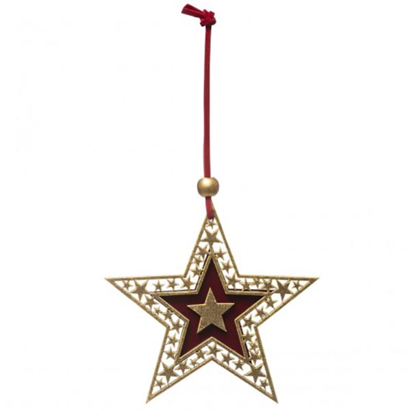 SUJET DE NOEL BOIS ETOILE DORE BORDEAUX 10CM