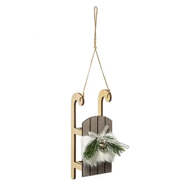SUJET DE NOEL BOIS LUGE BRANCHE 18CM