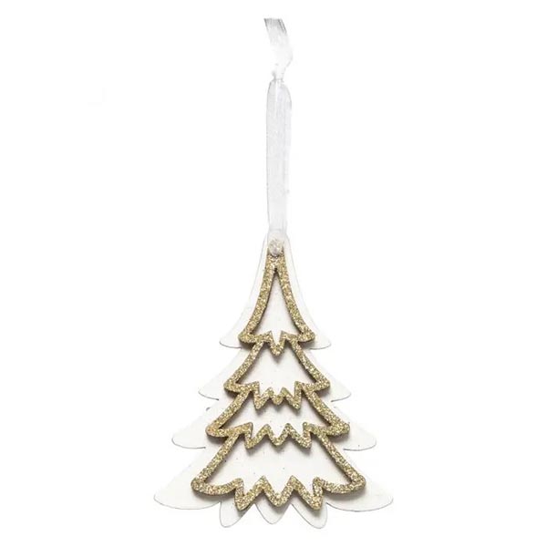 SUJET DE NOEL BOIS SAPIN PAILLETTE DORE 2ASS