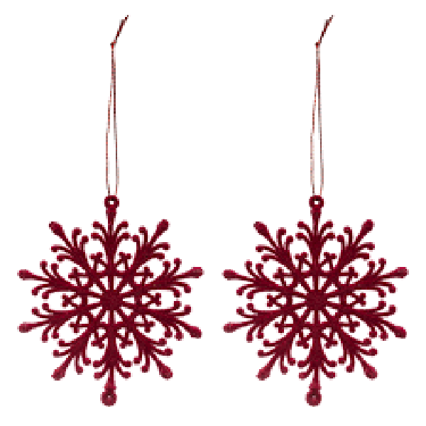 SUJET DE NOEL VELOURS BORDEAUX FLOCON X2