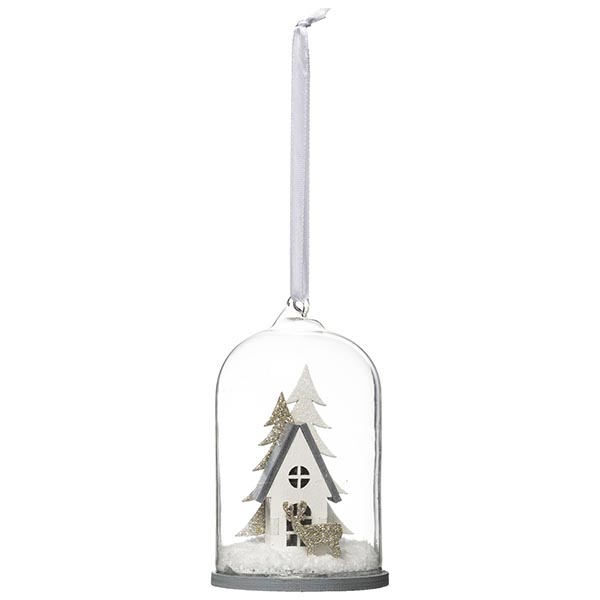 SUJET DE NOEL BOIS SOUS CLOCHE RENNE 10CM